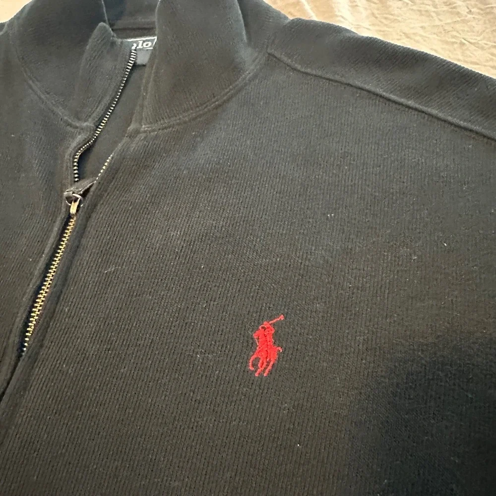Polo Ralph Lauren Mens‎ Full Zip Ribbed Sweater Black Red Pony Logo Size M